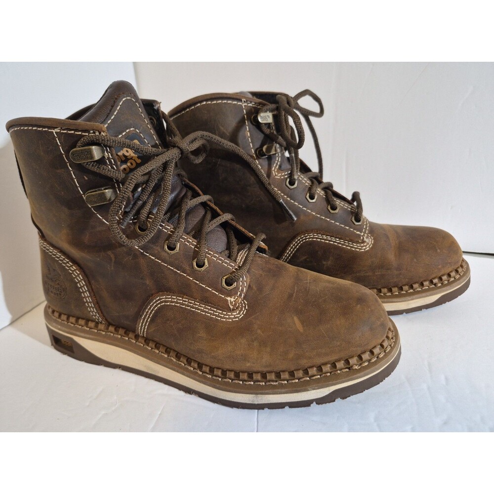 Georgia Boot AMP LT Wedge 6" Work Boots Women Brown Leather Lace Up Outdoor 7.5M